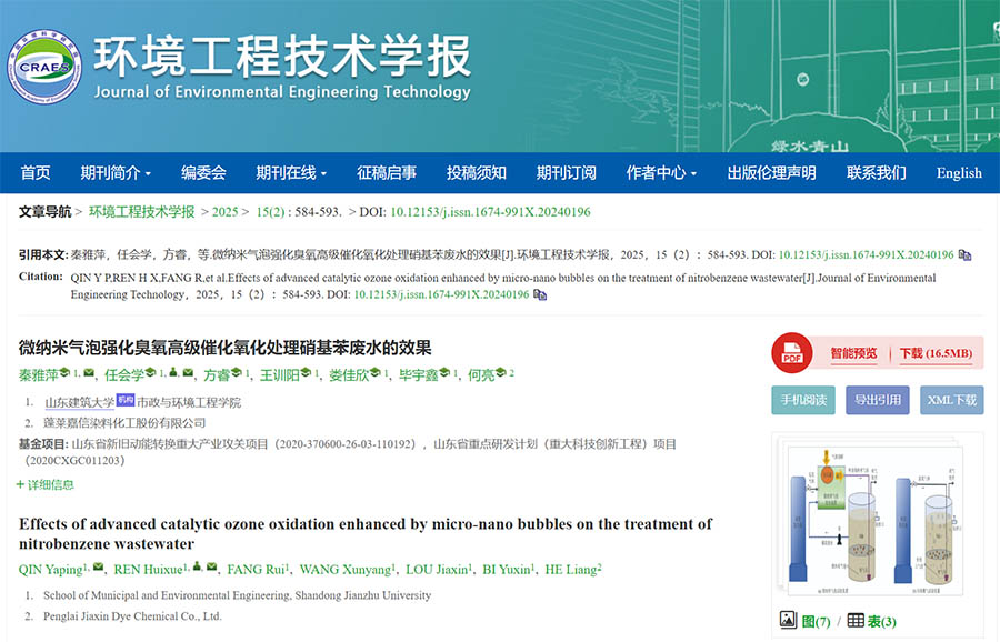 引文：微納米氣泡強化臭氧高級催化氧化處理硝基苯廢水的效果